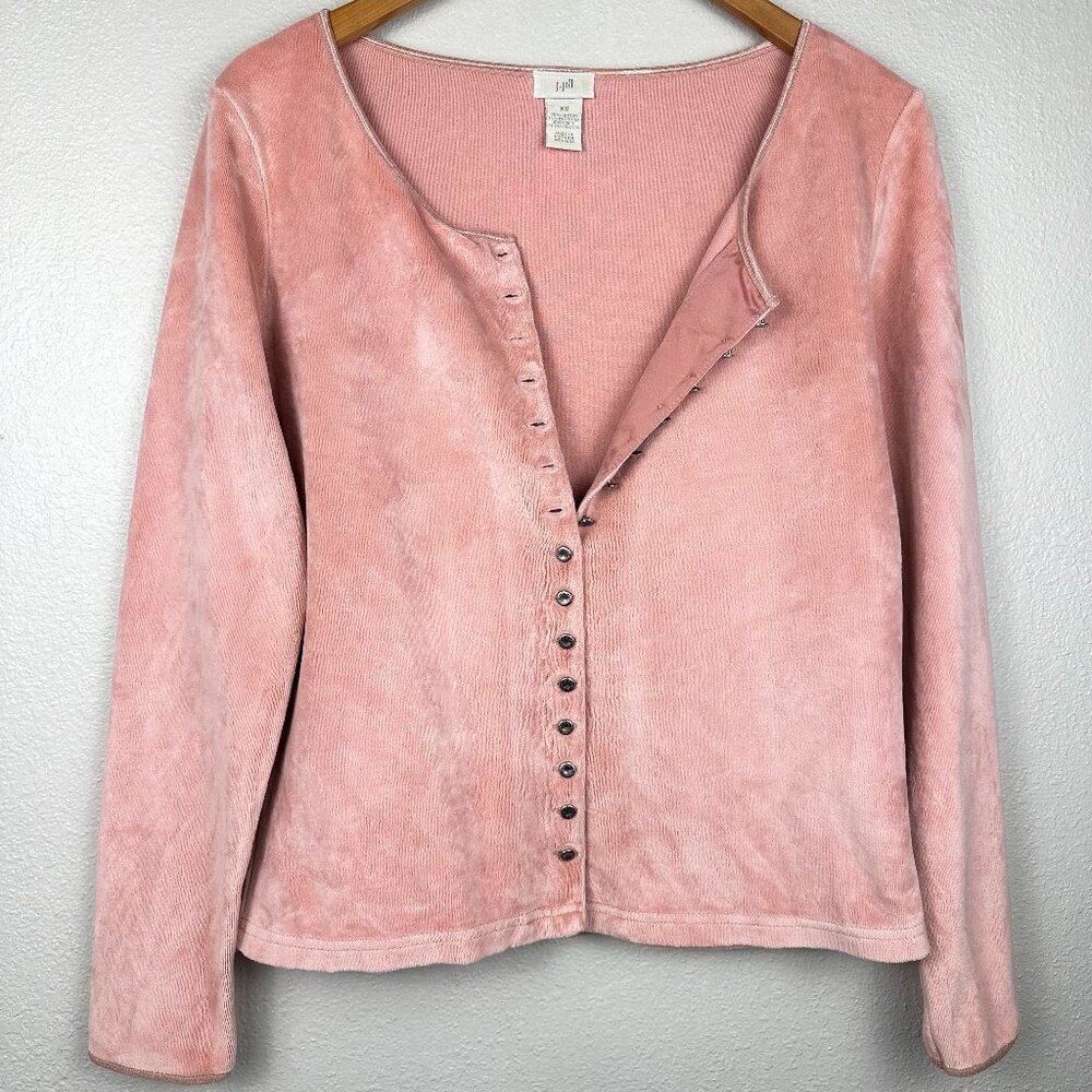 J.Jill Light Pink Stretch Velour Button Cardigan Y2K Balletcore